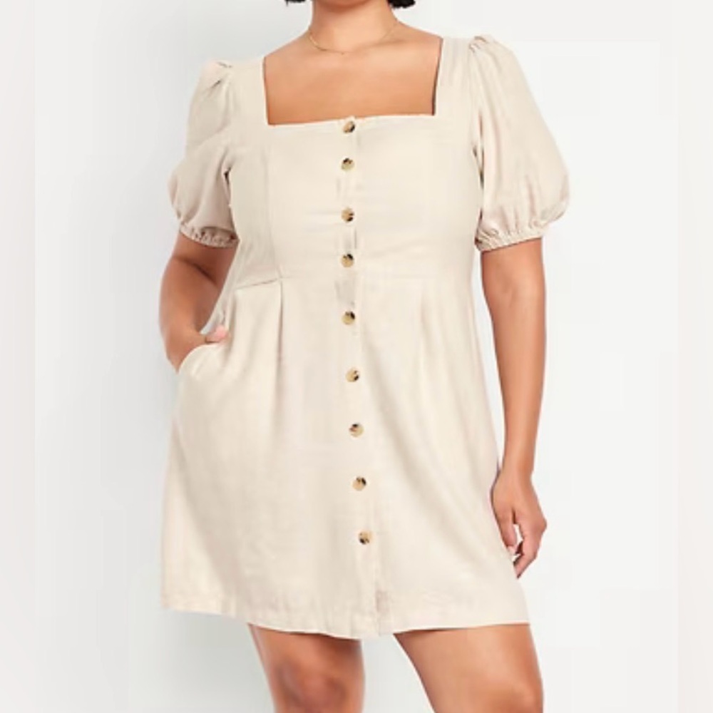 Old Navy Beige Square-Neck Button-Front Mini Dress